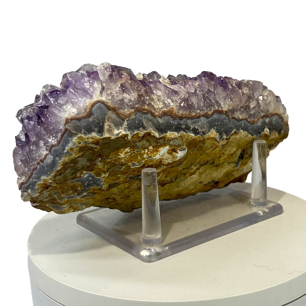 #1009  Rich Deep Amethyst Cluster with Some Clear Crystals for a Rich Contrast, Partial Amethyst Phantoms in Some Points, 6Lx3.25W x 1.75T, 1 lb  4.2oz