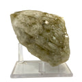 Elestial smoky citrine candle quartz point with daughter crystals on white background