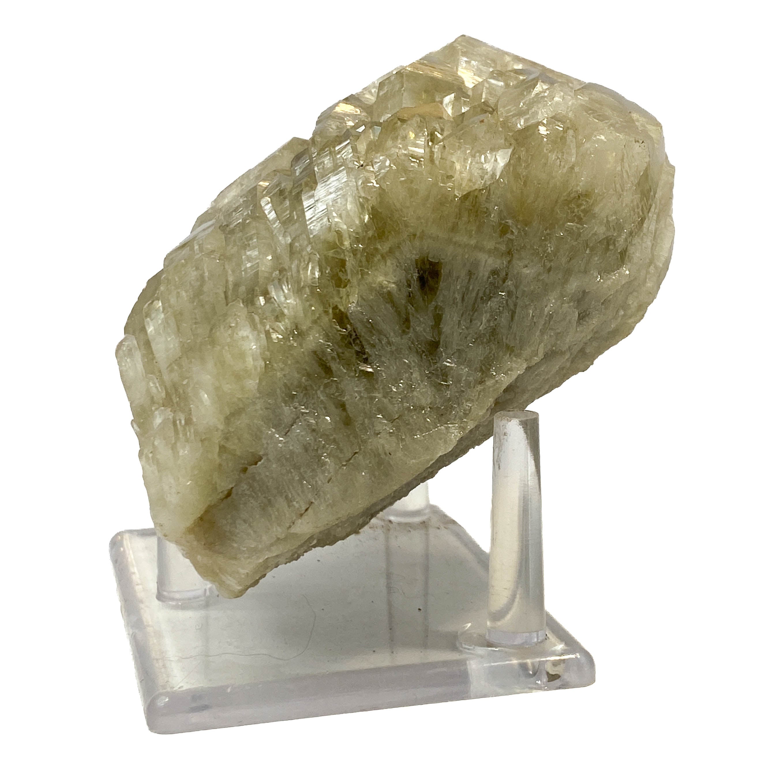 Elestial smoky citrine candle quartz point with daughter crystals on white background