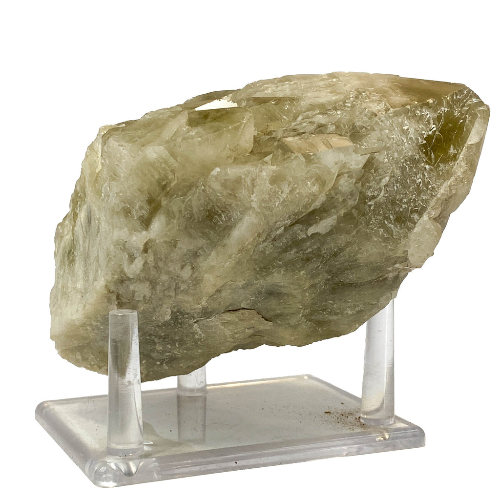 Elestial smoky citrine candle quartz point with daughter crystals on white background