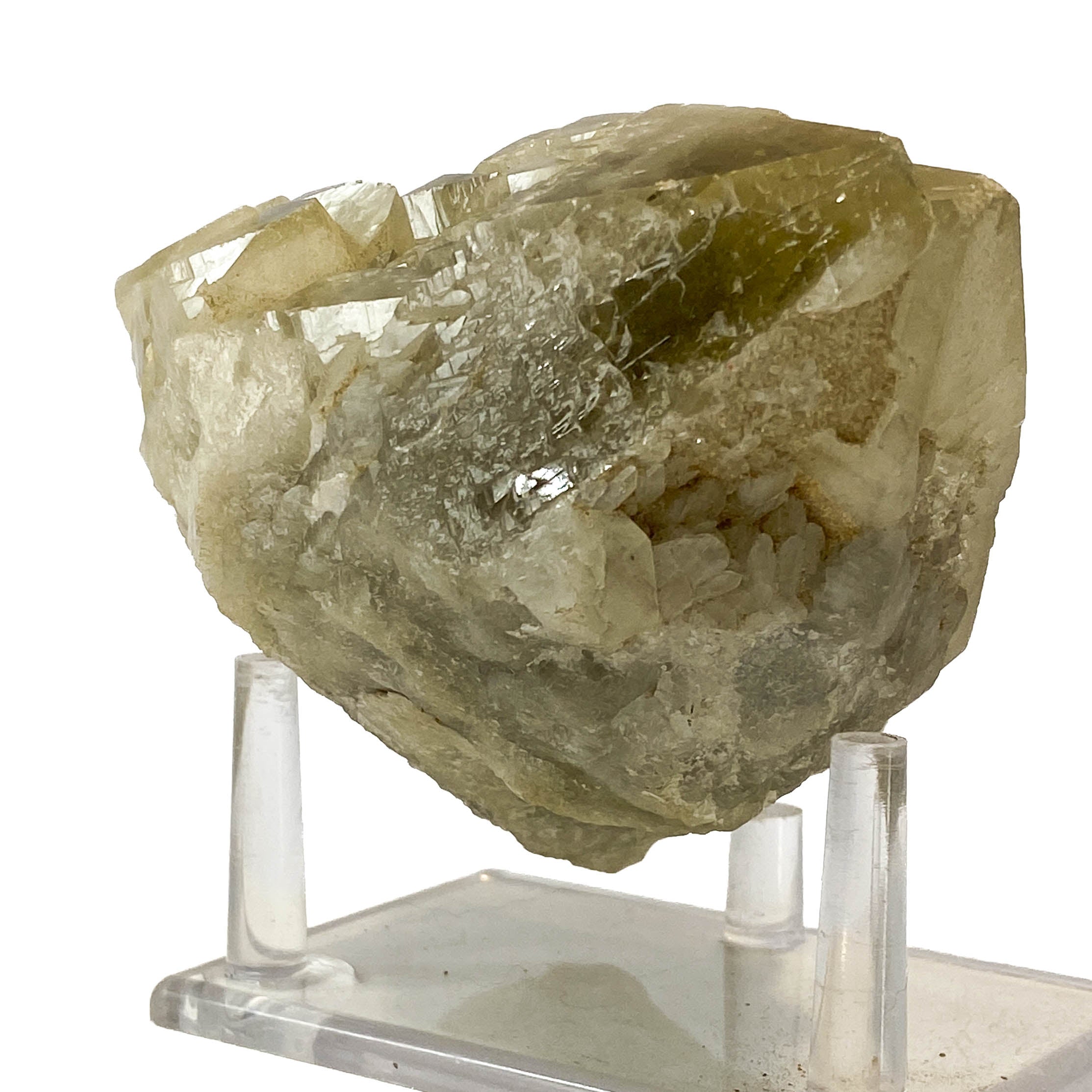 Elestial smoky citrine candle quartz point with daughter crystals on white background