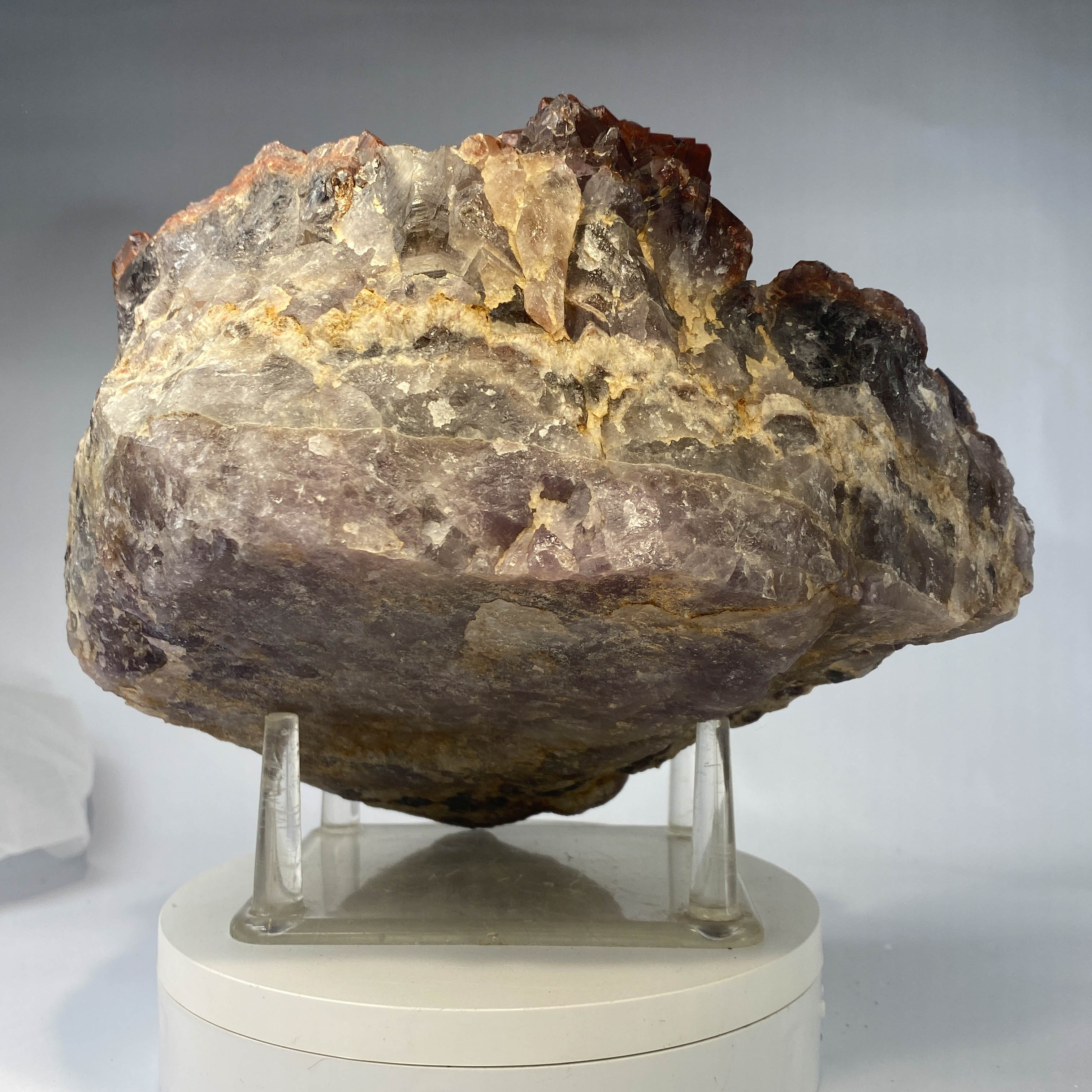 Red hematoid quartz cluster with sharp crystal points, Thunder Bay Ontario