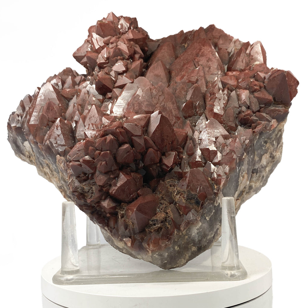 Red hematoid quartz cluster with sharp crystal points, Thunder Bay Ontario