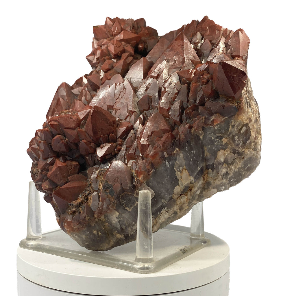 Red hematoid quartz cluster with sharp crystal points, Thunder Bay Ontario