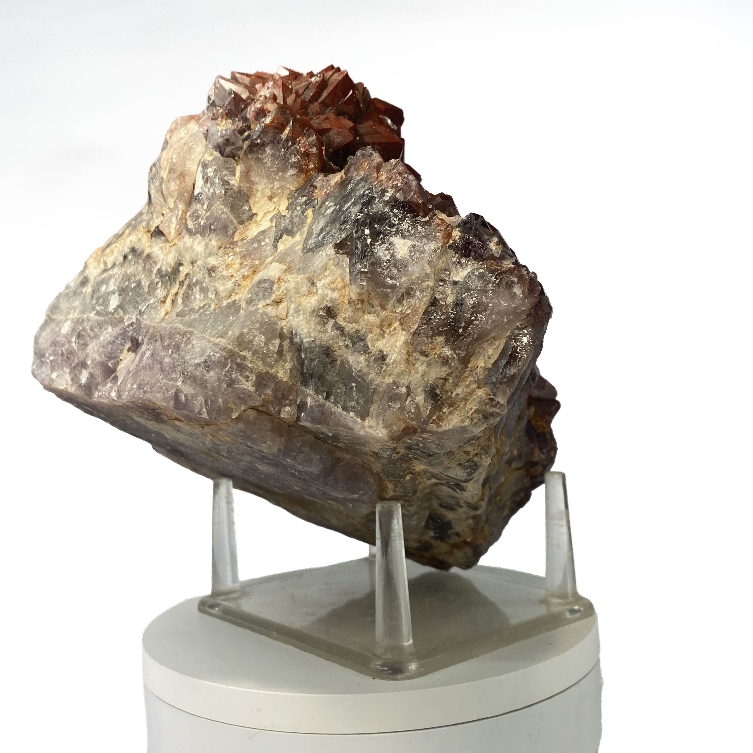 Red hematoid quartz cluster with sharp crystal points, Thunder Bay Ontario
