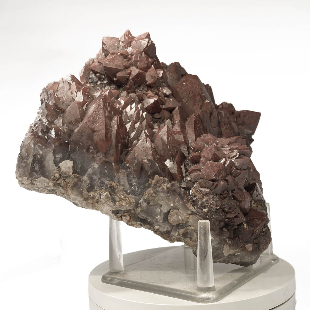 Red hematoid quartz cluster with sharp crystal points, Thunder Bay Ontario