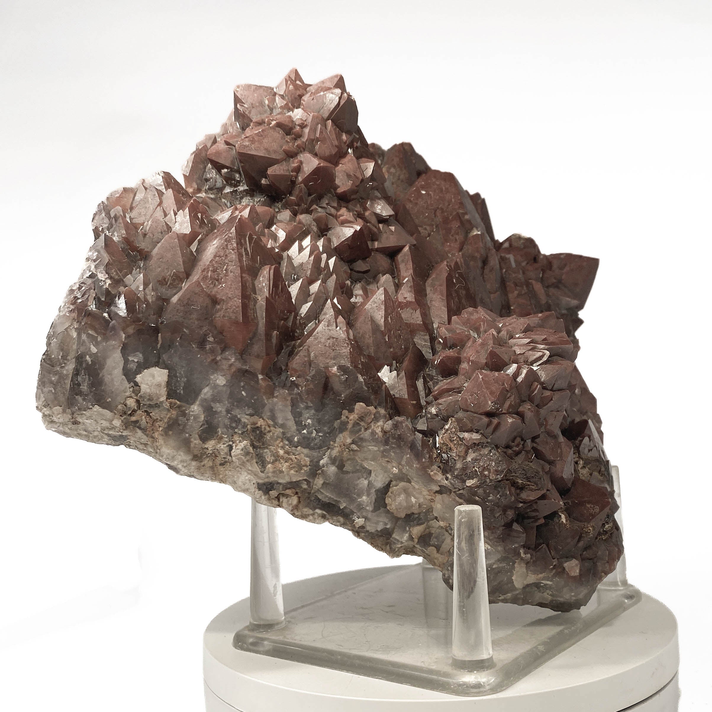 Red hematoid quartz cluster with sharp crystal points, Thunder Bay Ontario