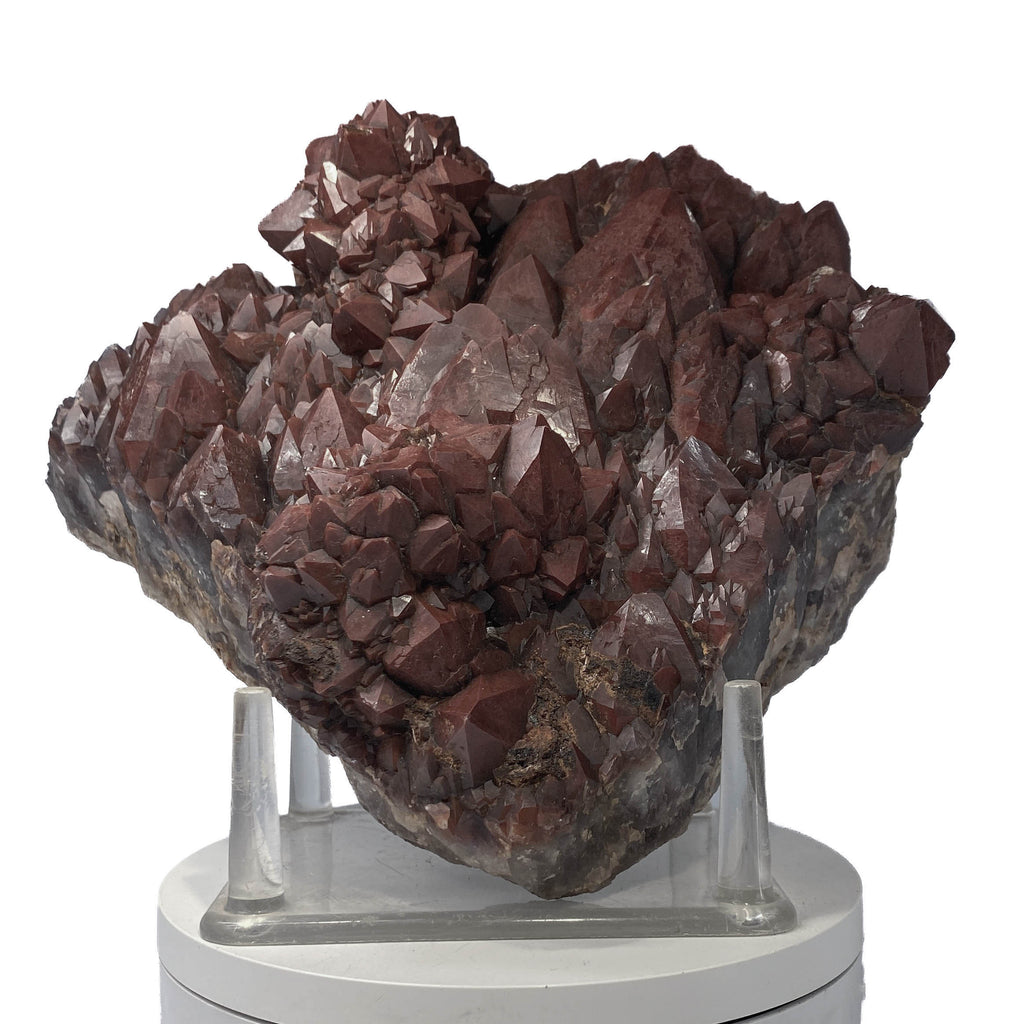 Red hematoid quartz cluster with sharp crystal points, Thunder Bay Ontario