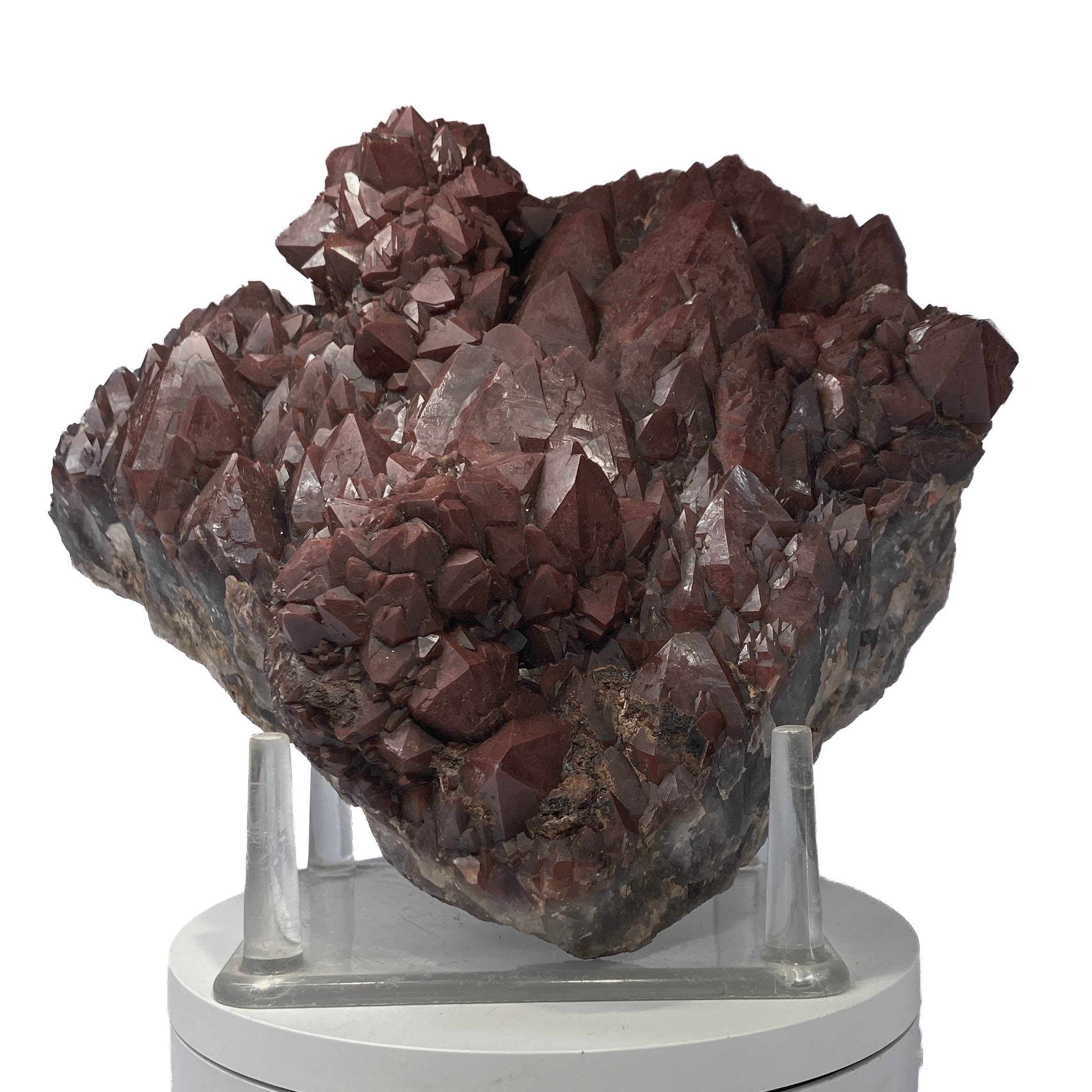 Red hematoid quartz cluster with sharp crystal points, Thunder Bay Ontario
