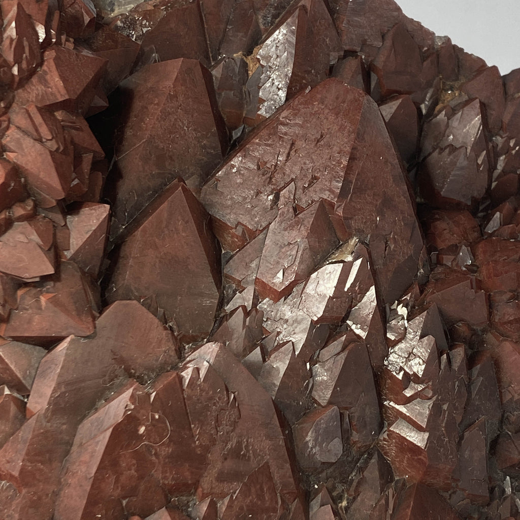Red hematoid quartz cluster with sharp crystal points, Thunder Bay Ontario