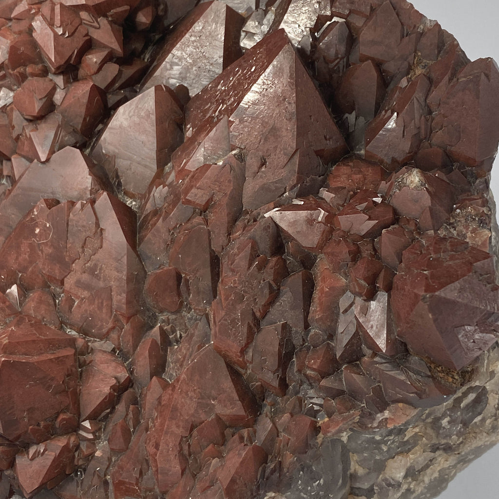 Red hematoid quartz cluster with sharp crystal points, Thunder Bay Ontario