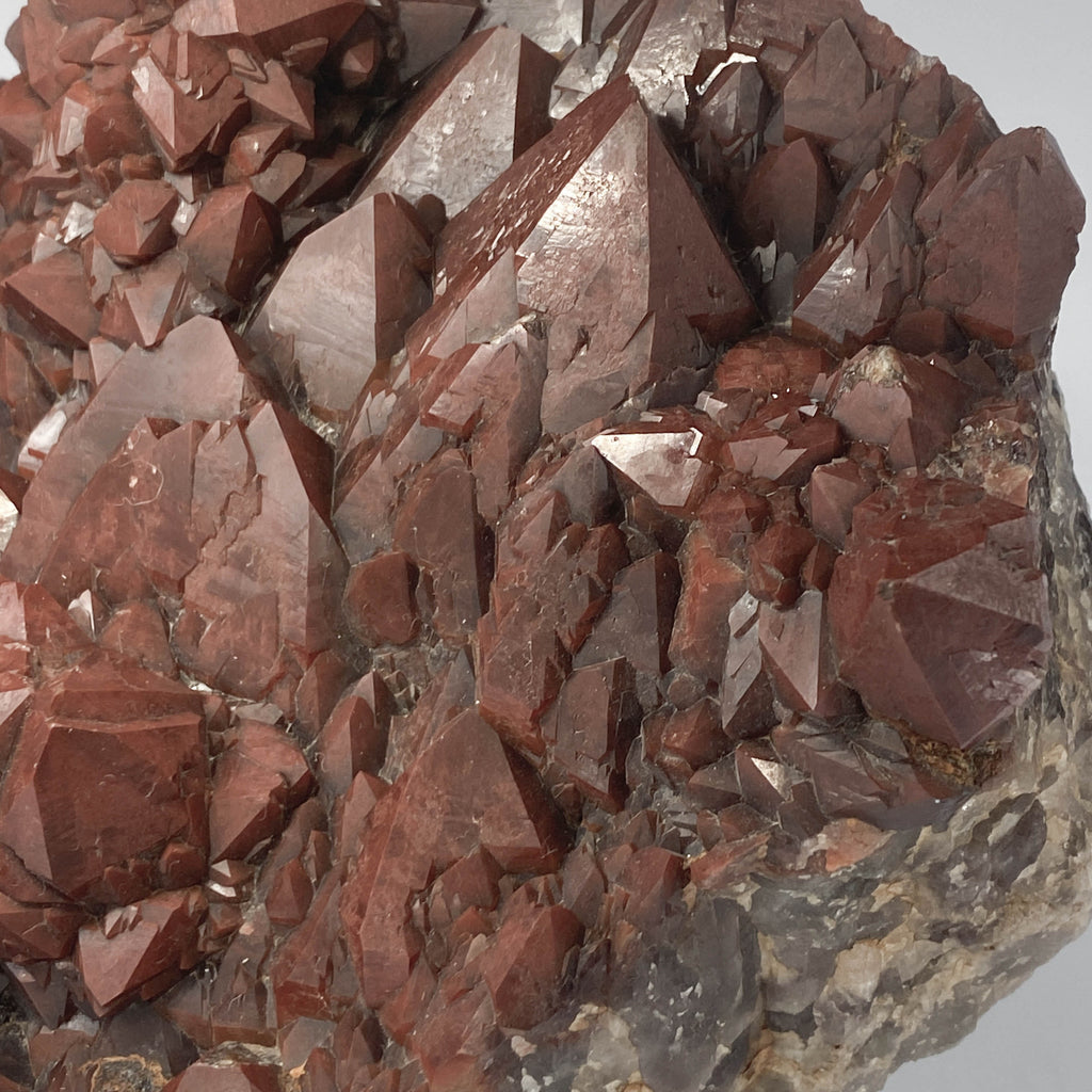 Red hematoid quartz cluster with sharp crystal points, Thunder Bay Ontario