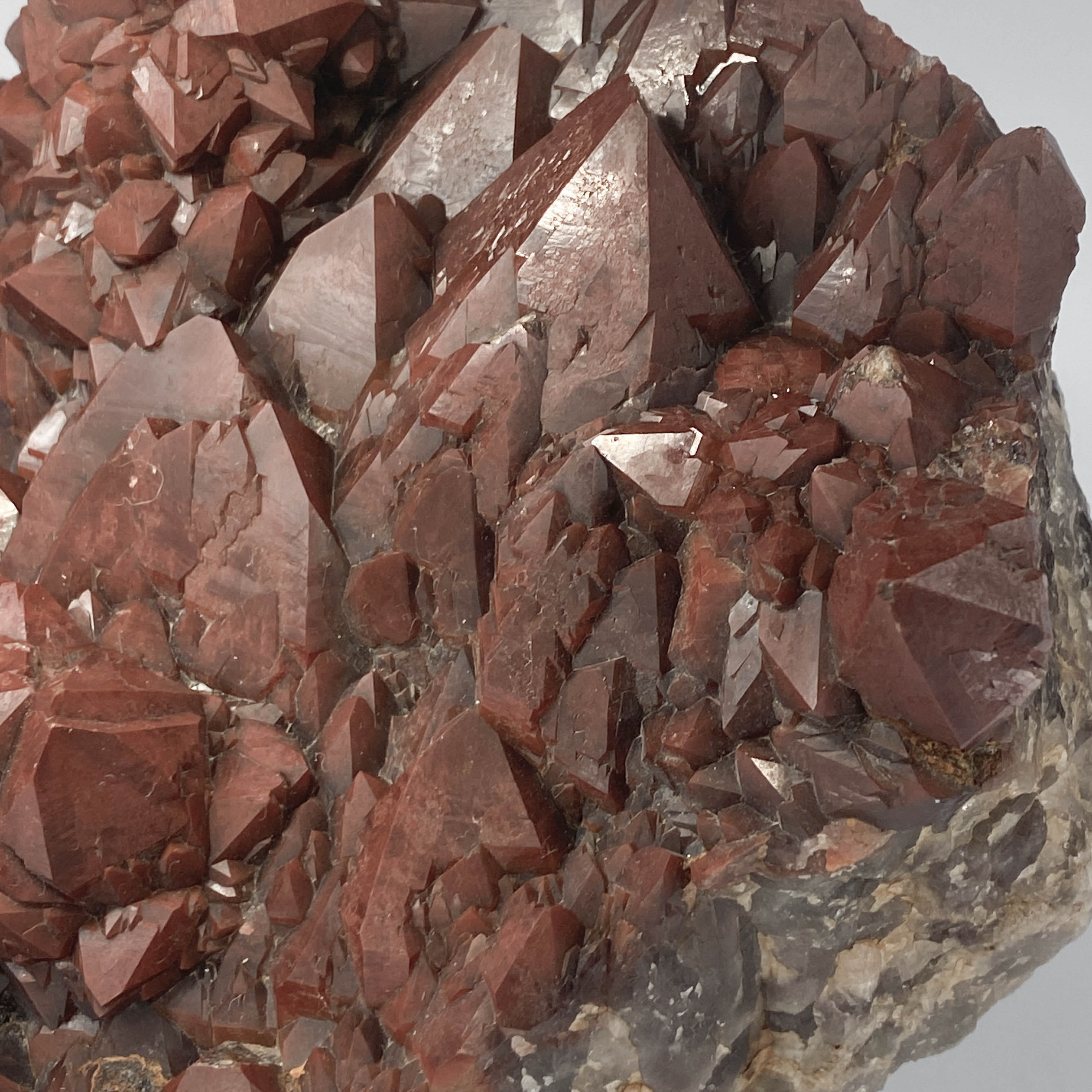 Red hematoid quartz cluster with sharp crystal points, Thunder Bay Ontario