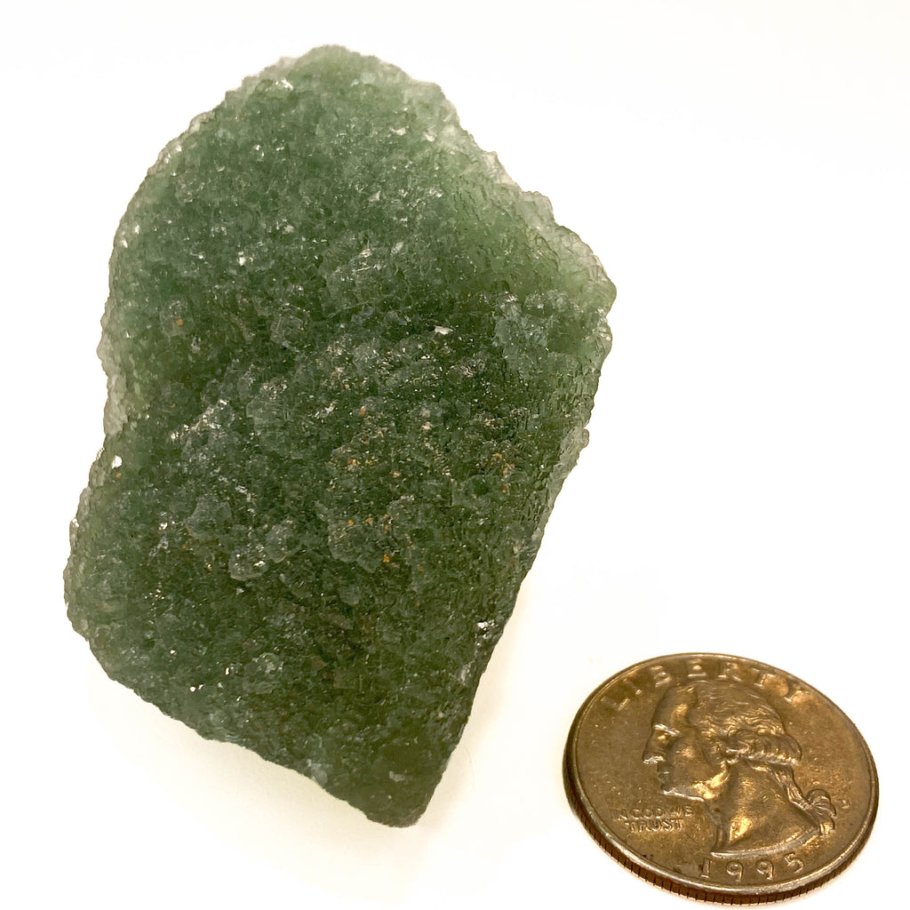Botryoidal green fluorite specimen on white background
