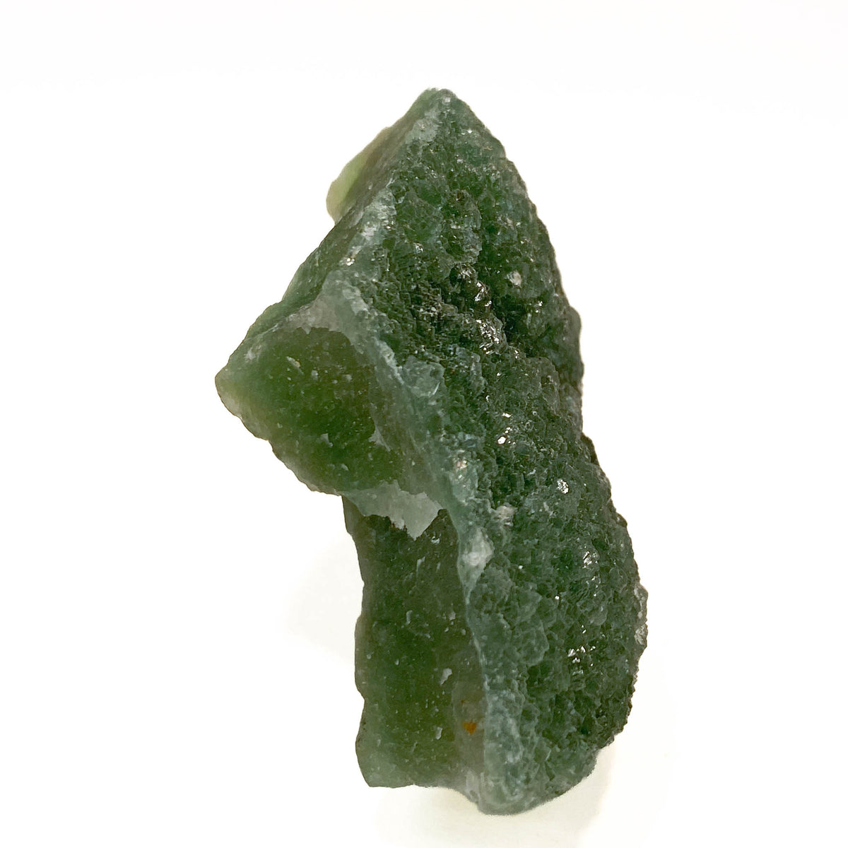 Botryoidal green fluorite specimen on white background