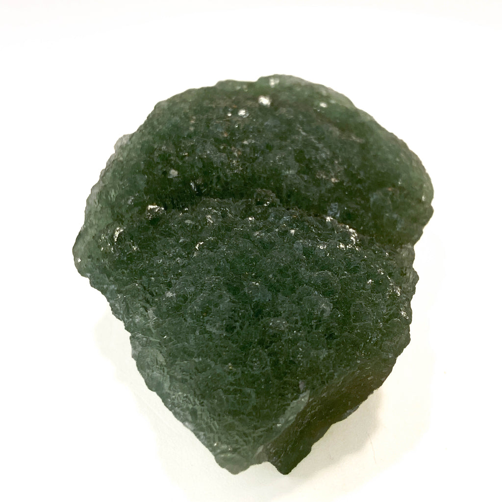 Botryoidal green fluorite specimen on white background