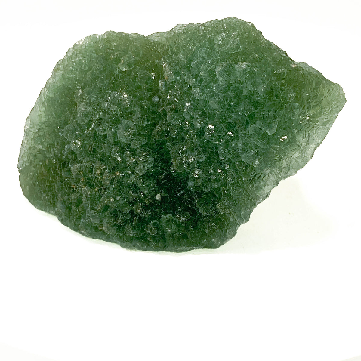 Botryoidal green fluorite specimen on white background