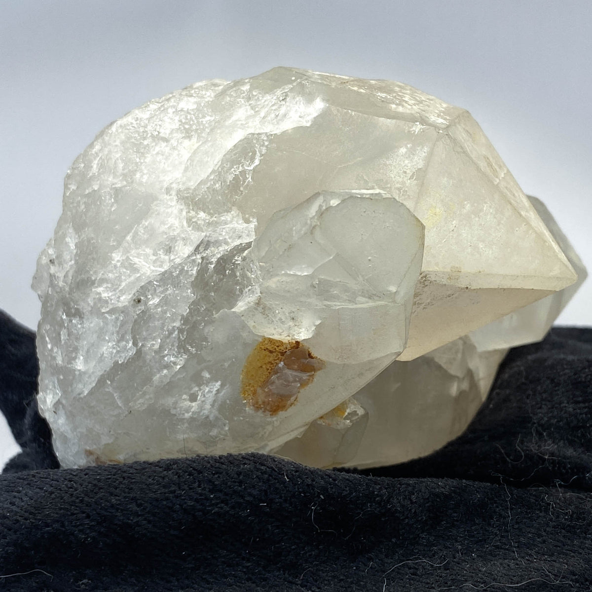 Mid-century Crater Lake Oregon quartz cluster on white background