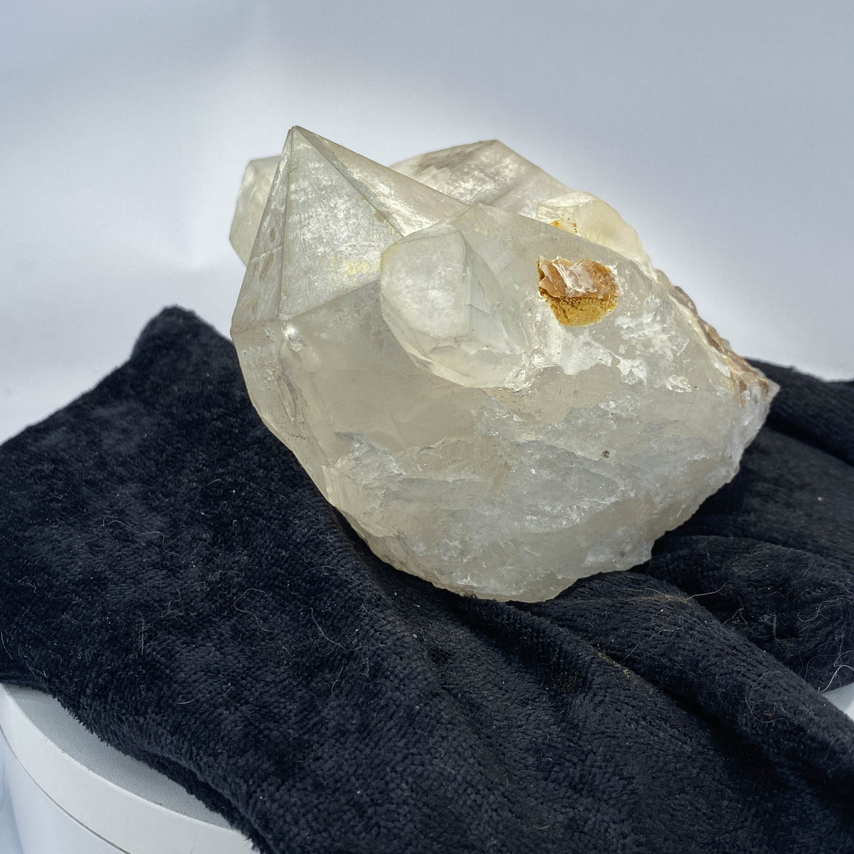 Mid-century Crater Lake Oregon quartz cluster on white background