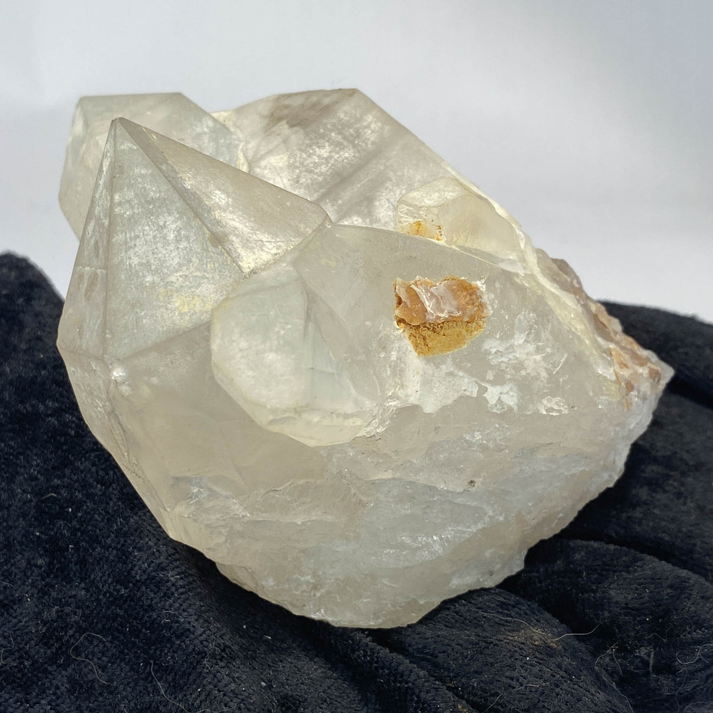 Mid-century Crater Lake Oregon quartz cluster on white background