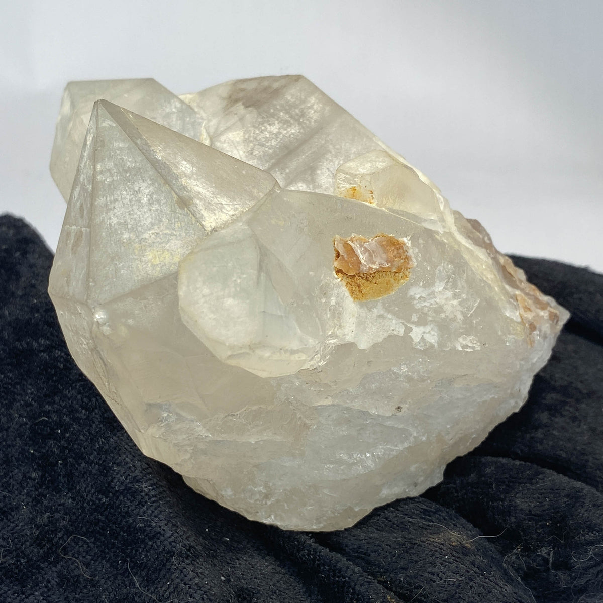 Mid-century Crater Lake Oregon quartz cluster on white background