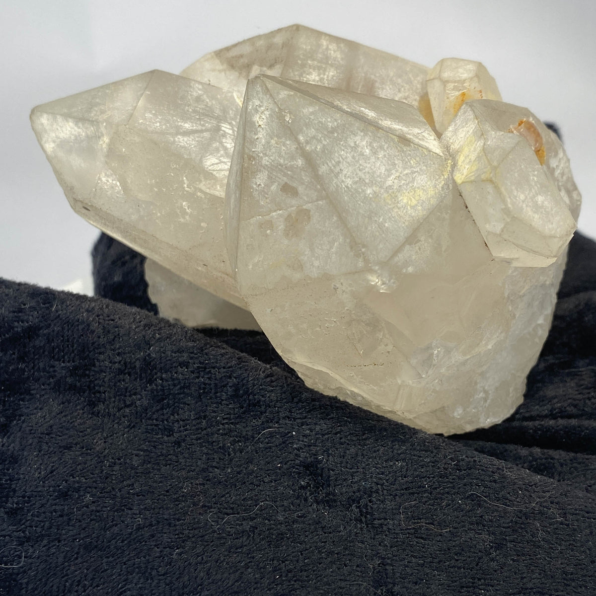 Mid-century Crater Lake Oregon quartz cluster on white background