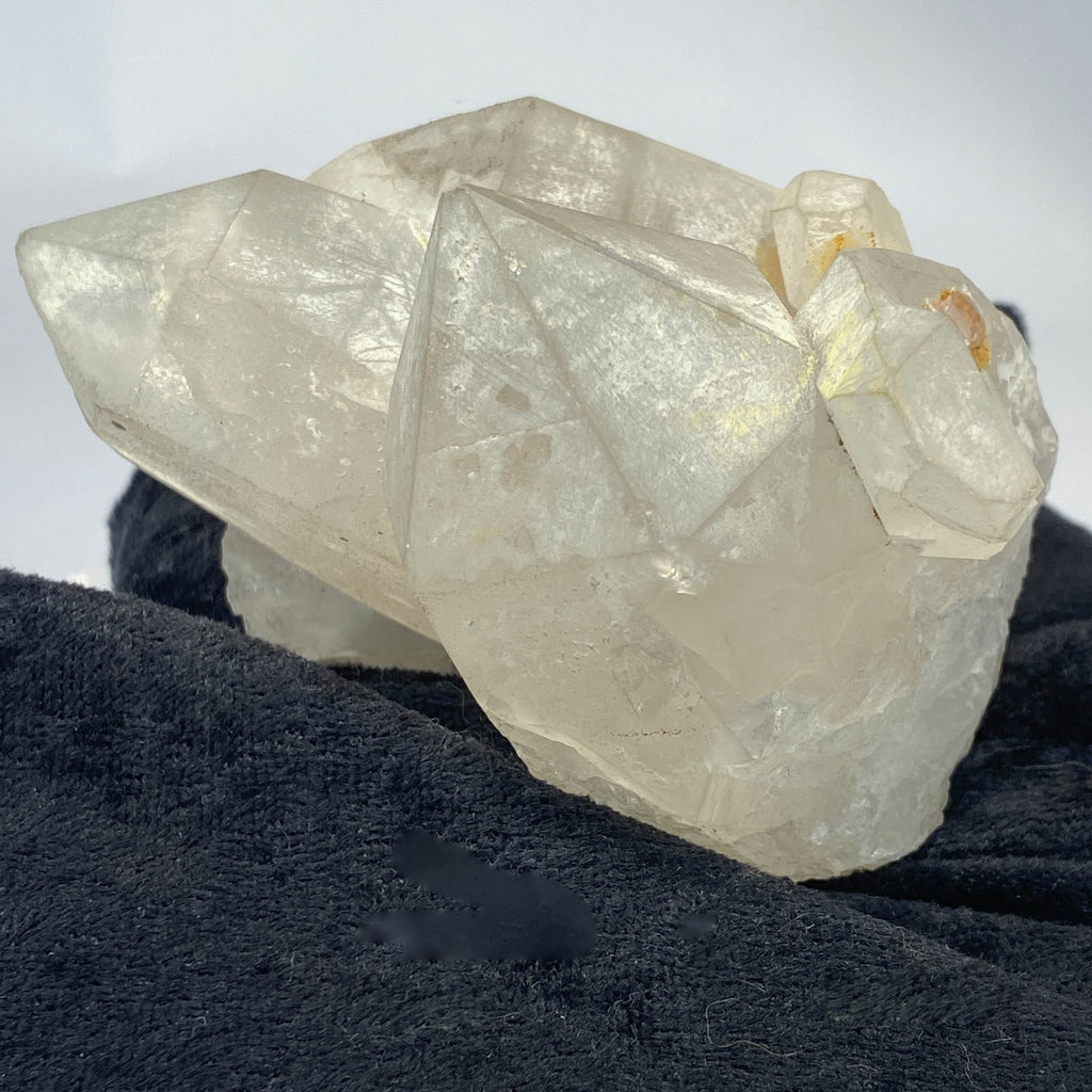 Mid-century Crater Lake Oregon quartz cluster on white background
